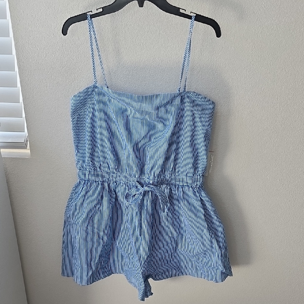 NWT Anthropologie Blue Shorts Romper Size Large